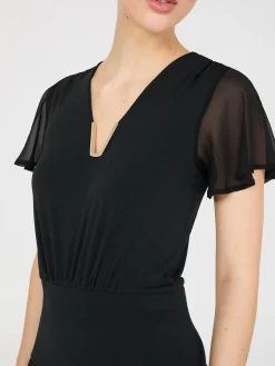 Suzy Shier Tops|Short Sleeve>Chiffon Flutter Sleeve Top With Metal Detail