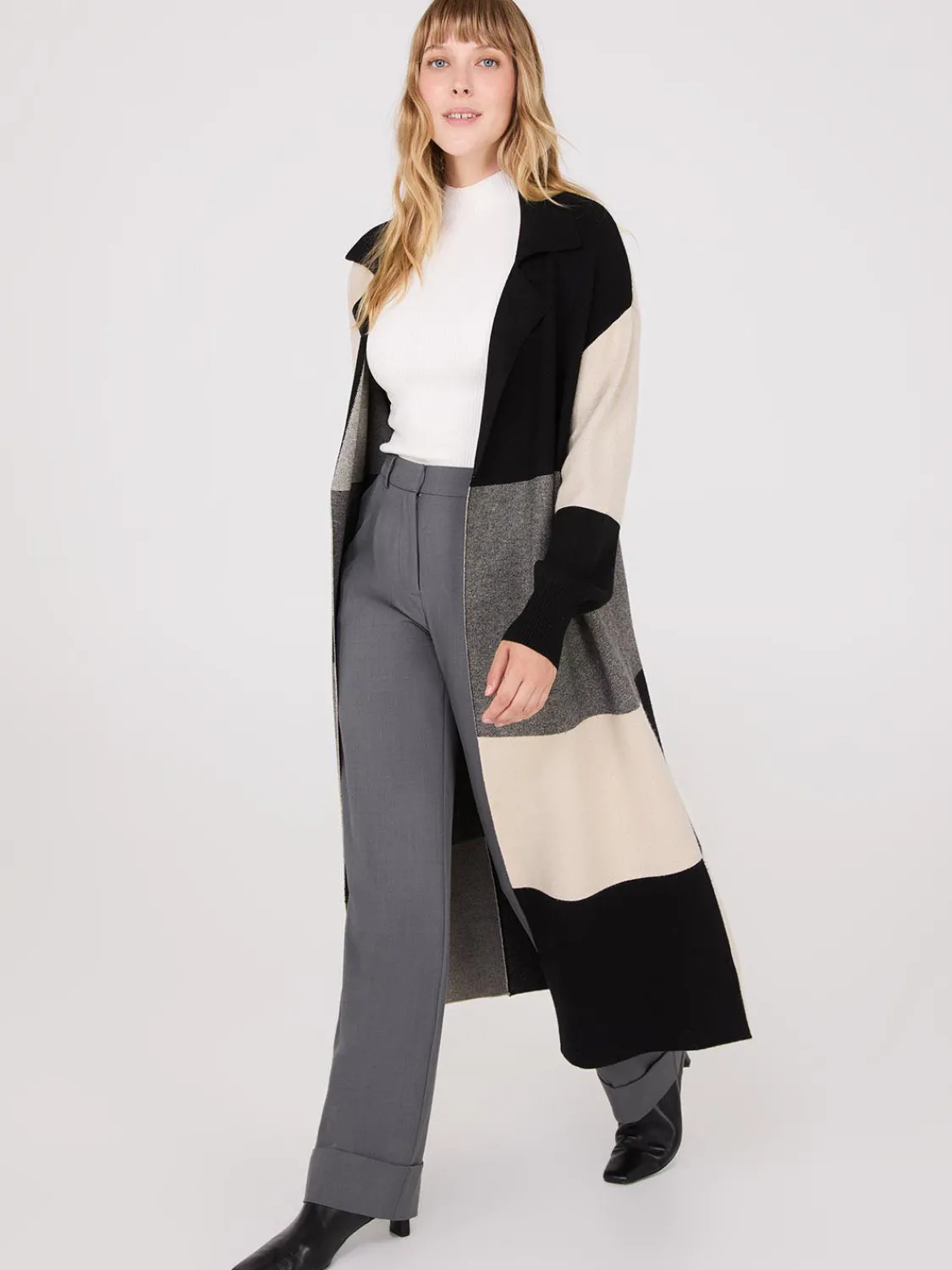 Suzy Shier Long Sleeve|Sweaters & Cardigans>Collared Colour Block Long Duster