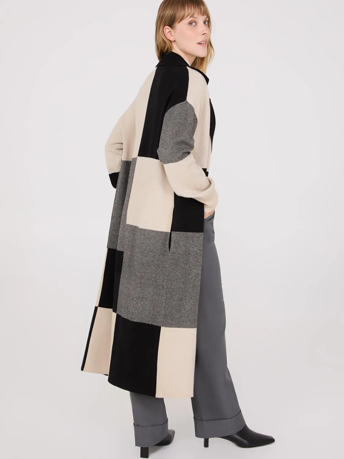 Suzy Shier Long Sleeve|Sweaters & Cardigans>Collared Colour Block Long Duster