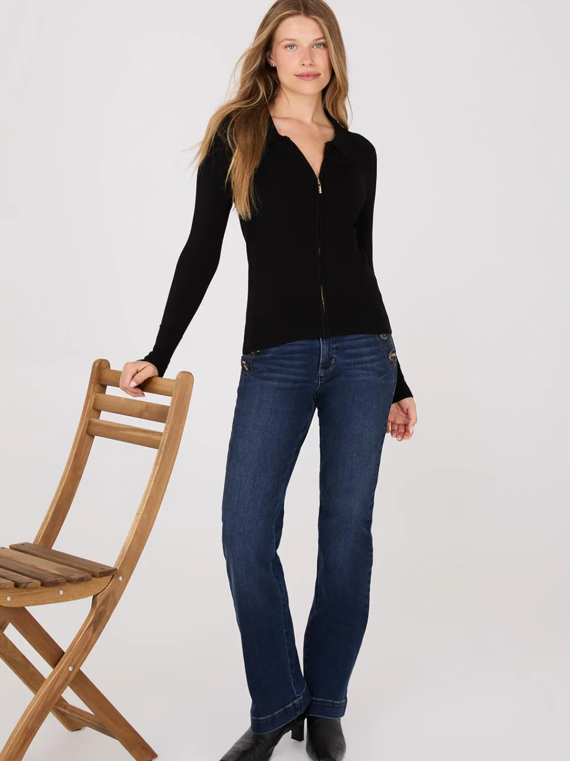Suzy Shier Long Sleeve|Sweaters & Cardigans>Collared 2-Way Zip-Front Sweater