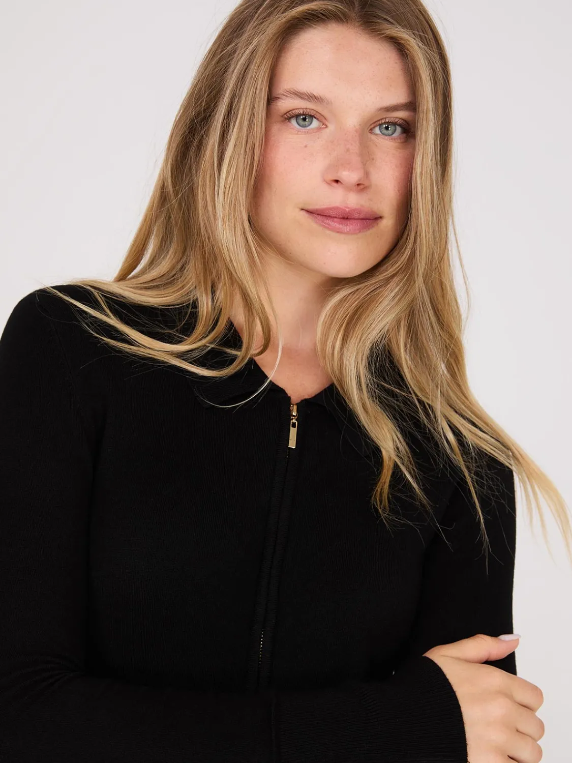 Suzy Shier Long Sleeve|Sweaters & Cardigans>Collared 2-Way Zip-Front Sweater