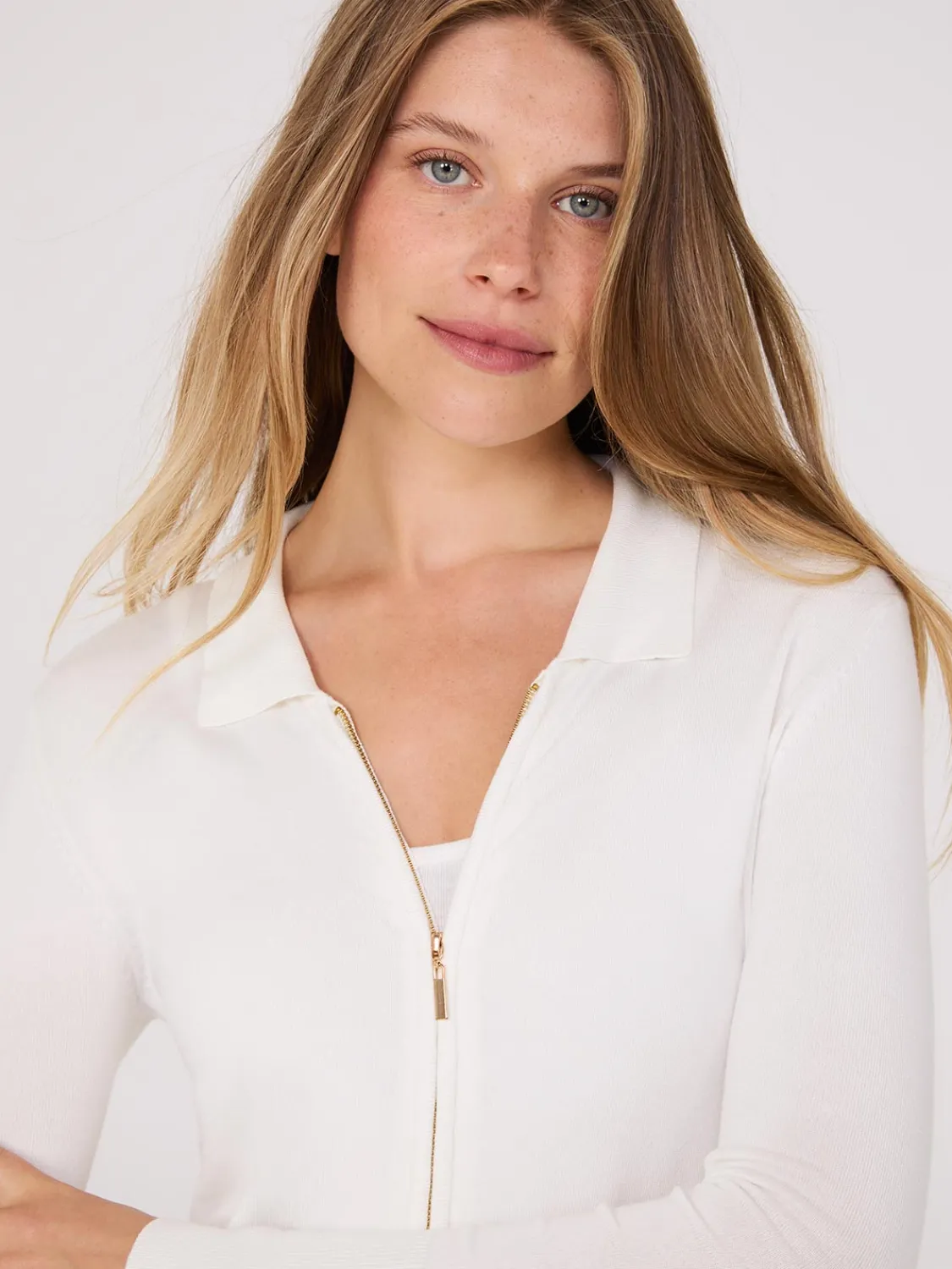 Suzy Shier Long Sleeve|Sweaters & Cardigans>Collared 2-Way Zip-Front Sweater