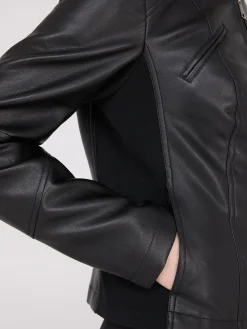 Suzy Shier Puffers & Jackets|Puffers & Jackets>Collarless Faux Leather Jacket