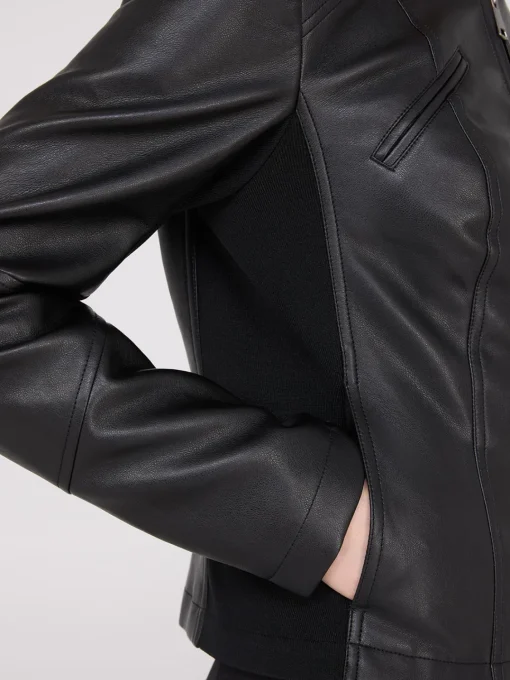 Suzy Shier Puffers & Jackets|Puffers & Jackets>Collarless Faux Leather Jacket