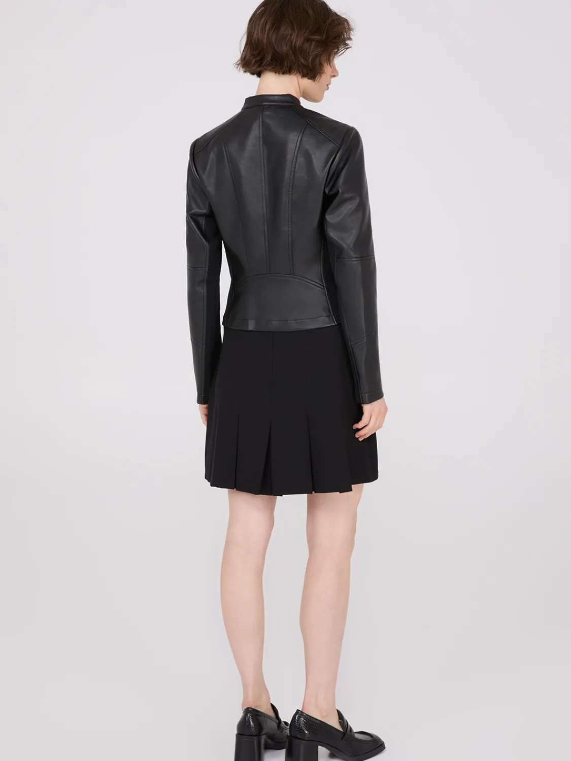 Suzy Shier Puffers & Jackets|Puffers & Jackets>Collarless Faux Leather Jacket