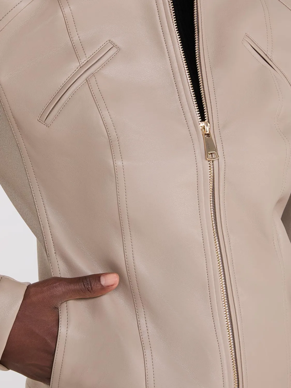 Suzy Shier Puffers & Jackets|Puffers & Jackets>Collarless Faux Leather Jacket