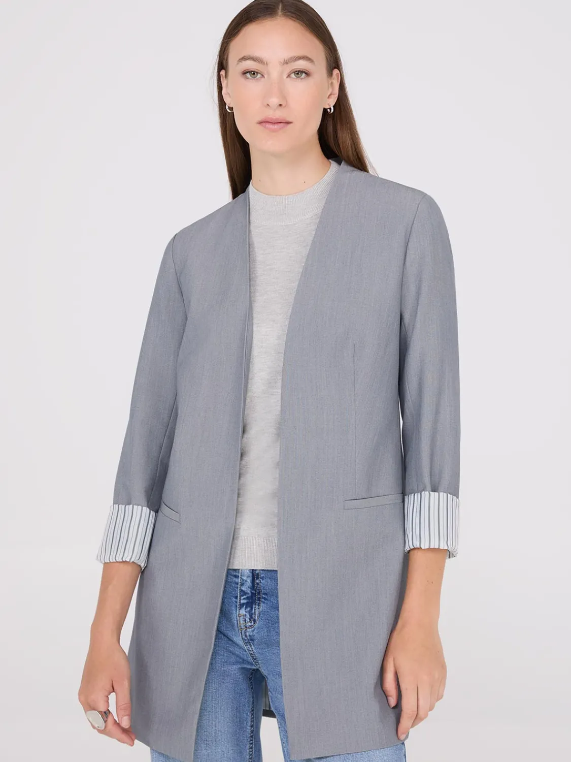 Suzy Shier Blazers & Vests>Collarless Open Blazer