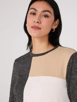 Suzy Shier Long Sleeve>Colour Block Crew Neck Top