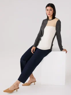 Suzy Shier Long Sleeve>Colour Block Crew Neck Top