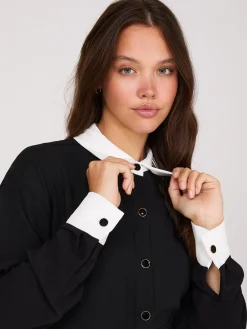 Suzy Shier Mini|Work Dresses>Colour Block Fit & Flare Shirt Dress