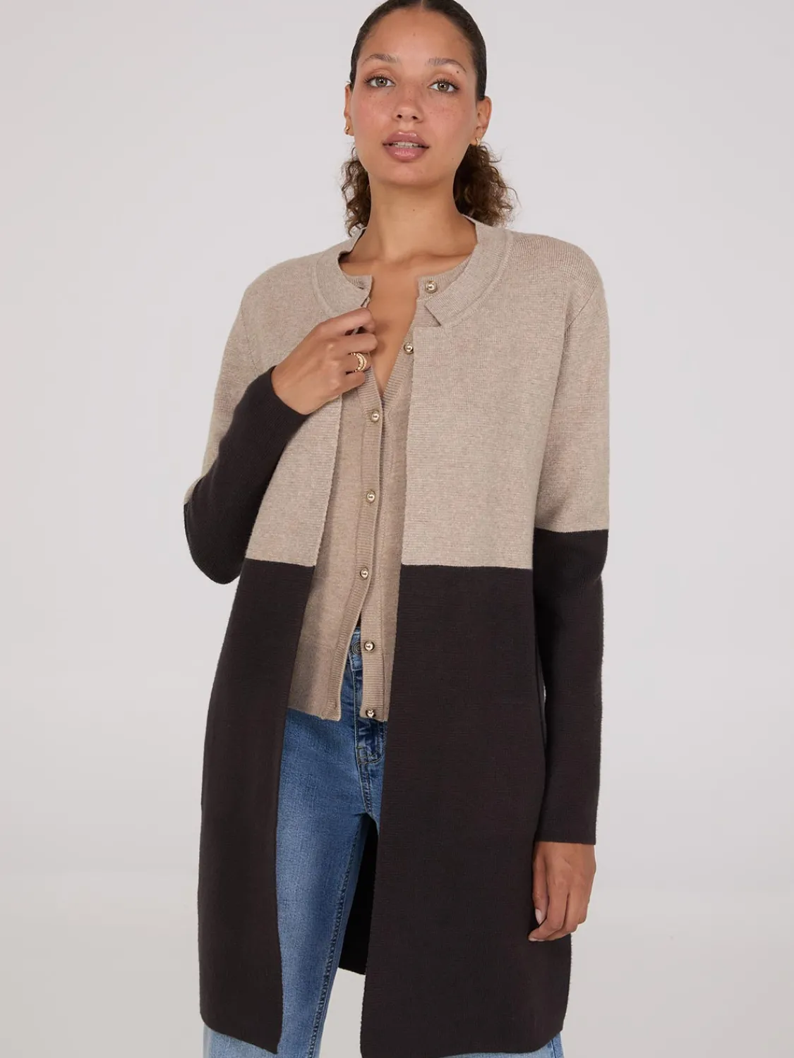 Suzy Shier Long Sleeve|Sweaters & Cardigans>Colour Block Notch Collar Duster