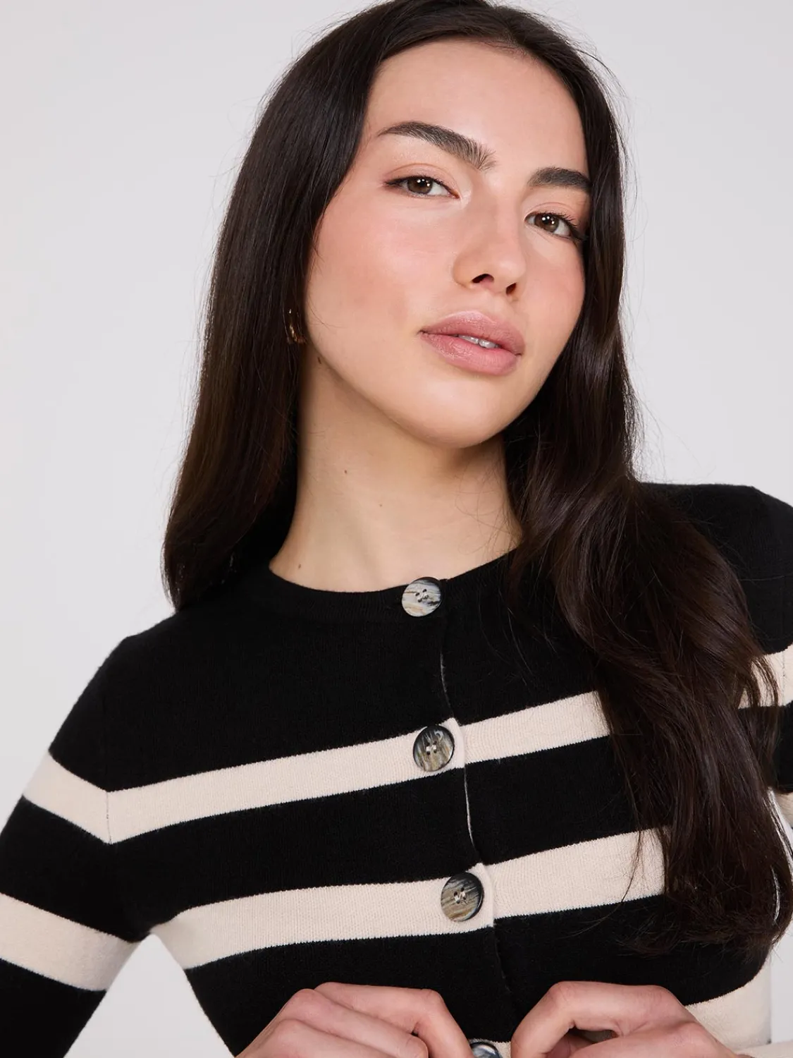 Suzy Shier Long Sleeve|Sweaters & Cardigans>Colour Block Striped Button-Front Cardigan