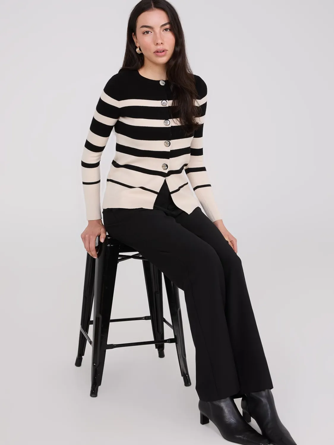Suzy Shier Long Sleeve|Sweaters & Cardigans>Colour Block Striped Button-Front Cardigan
