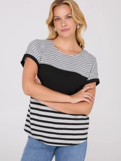 Suzy Shier Short Sleeve|Tank Tops & T-Shirts>Colour Block Striped Dolman Sleeve Top