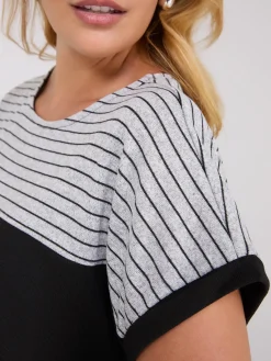 Suzy Shier Short Sleeve|Tank Tops & T-Shirts>Colour Block Striped Dolman Sleeve Top