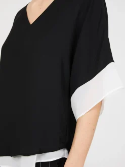 Suzy Shier Tops|Short Sleeve>Colour Block V-Neck Dolman Sleeve Top
