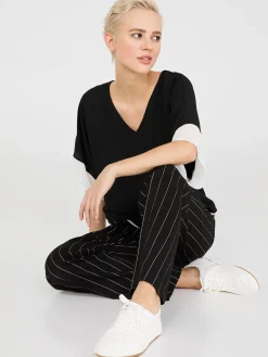 Suzy Shier Tops|Short Sleeve>Colour Block V-Neck Dolman Sleeve Top