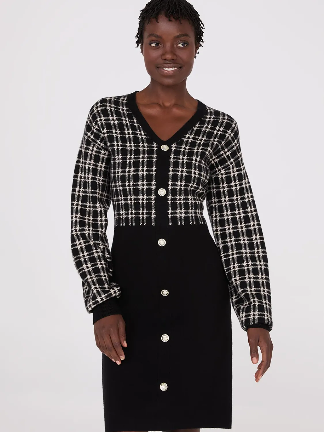 Suzy Shier Work Dresses|Dresses>Colour Block V-Neck Sweater Dress