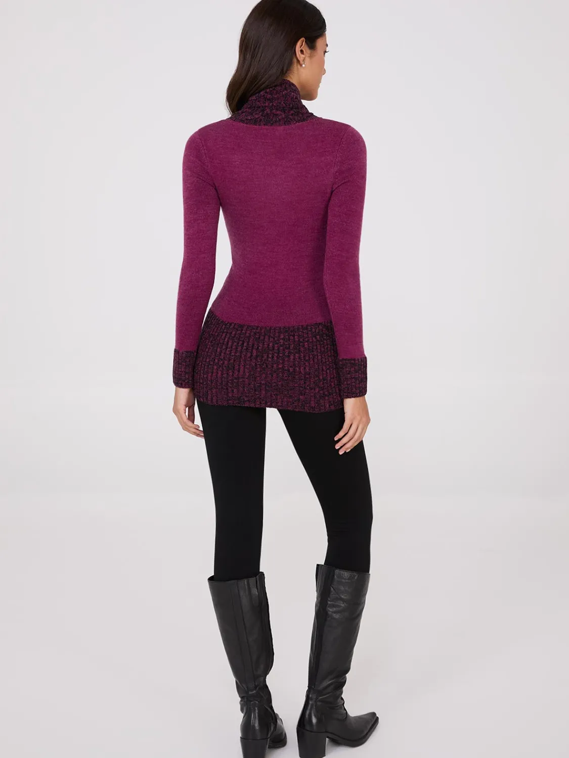 Suzy Shier Long Sleeve|Sweaters & Cardigans>Contrast Cowl Neck Tunic Sweater