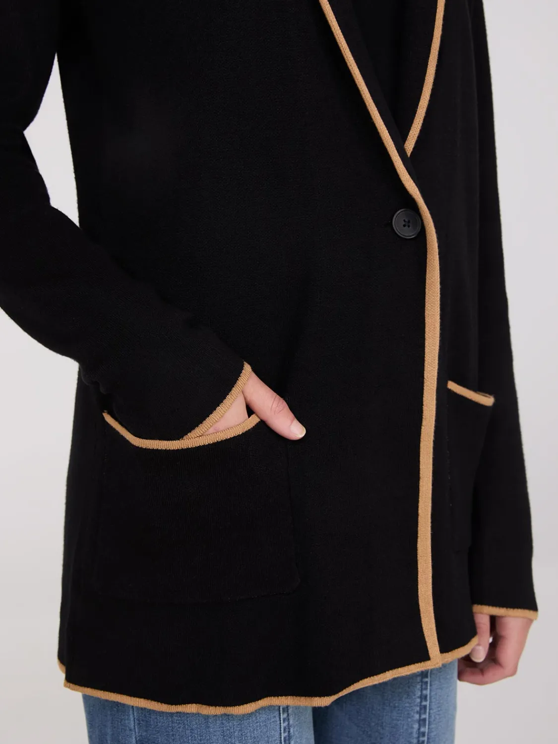 Suzy Shier Long Sleeve|Sweaters & Cardigans>Contrast Piping One-Button Jacket