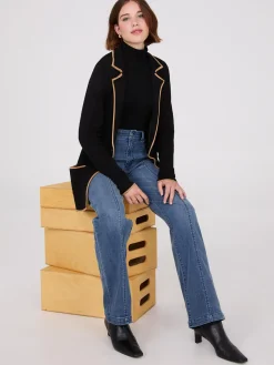 Suzy Shier Long Sleeve|Sweaters & Cardigans>Contrast Piping One-Button Jacket