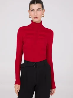 Suzy Shier Long Sleeve|Sweaters & Cardigans>Contrasting Stitch Turtleneck Ribbed Sweater