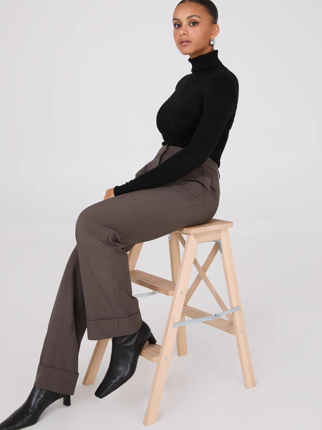 Suzy Shier Long Sleeve|Sweaters & Cardigans>Contrasting Stitch Turtleneck Ribbed Sweater