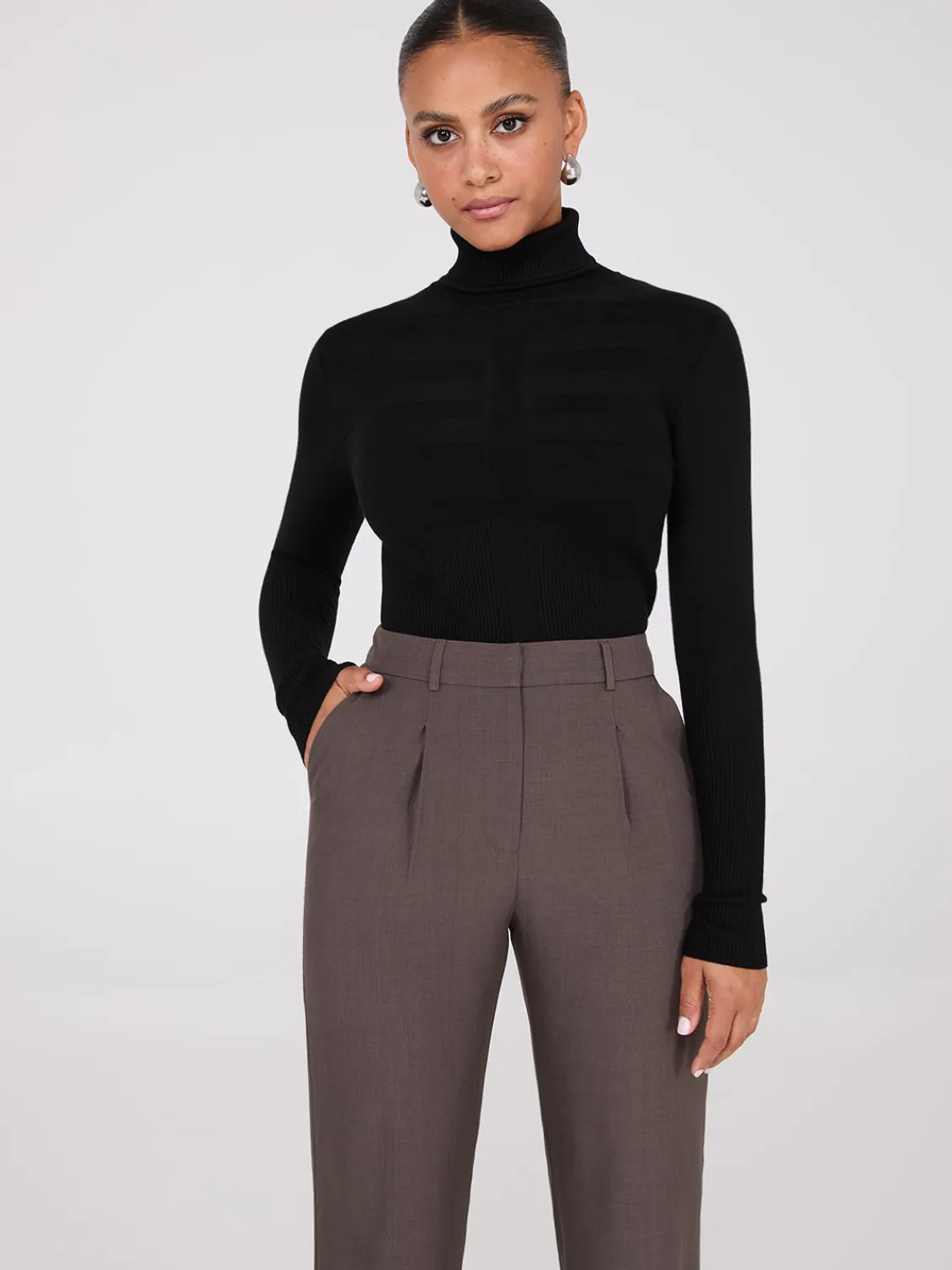 Suzy Shier Long Sleeve|Sweaters & Cardigans>Contrasting Stitch Turtleneck Ribbed Sweater
