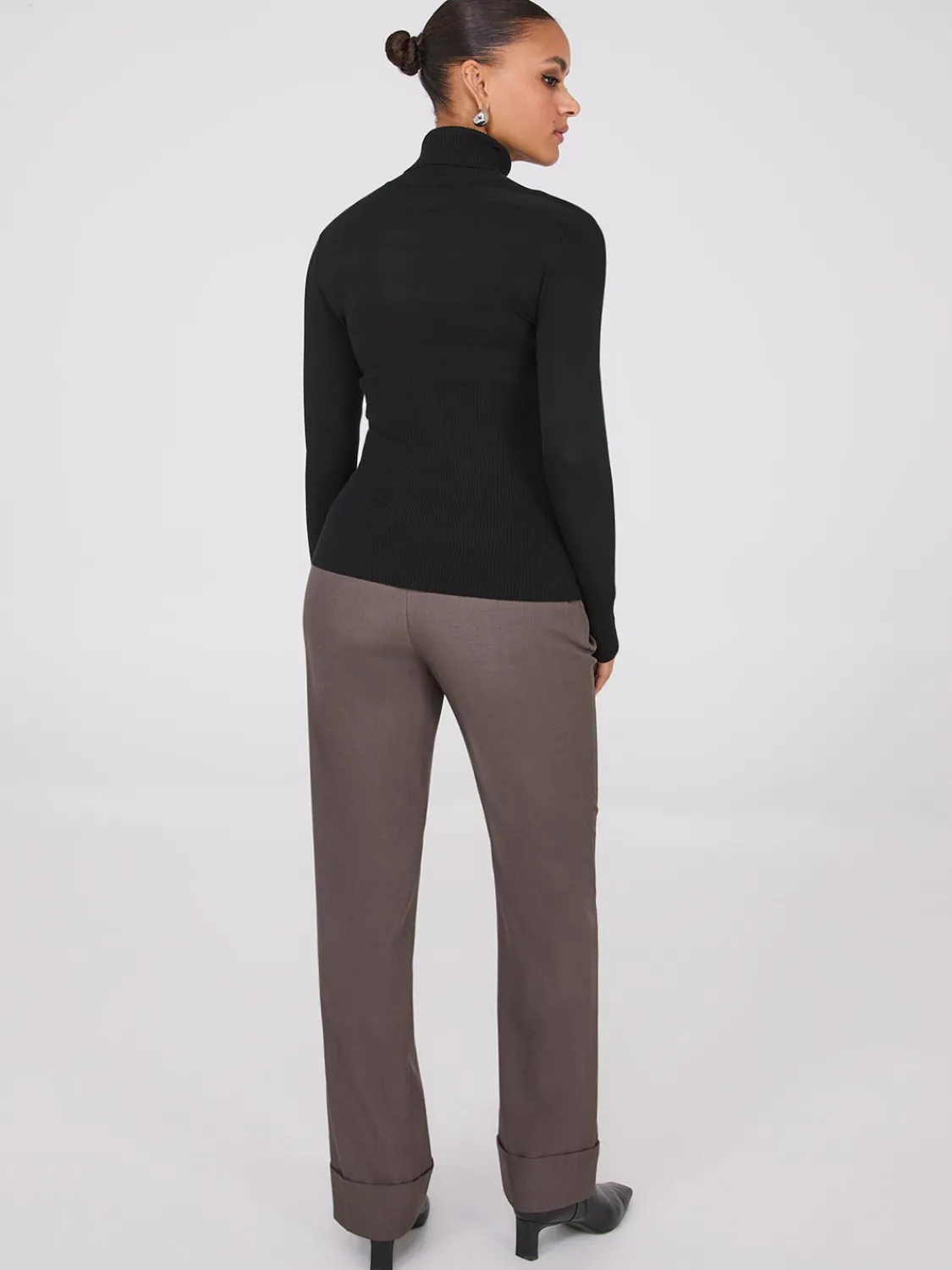 Suzy Shier Long Sleeve|Sweaters & Cardigans>Contrasting Stitch Turtleneck Ribbed Sweater