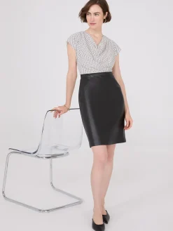 Suzy Shier Mini|Work Dresses>Cowl Neck Faux Leather Skirt 2-Fer Dress