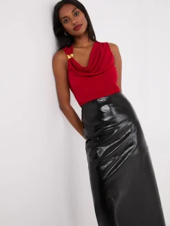 Suzy Shier Sleeveless|Fashion Tops>Cowl Neck Top With Metal Buckle