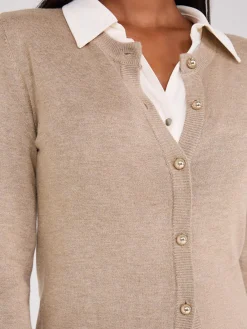 Suzy Shier Long Sleeve|Sweaters & Cardigans>Crew Neck Cardigan With Ribbed Details