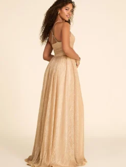 Suzy Shier Evening Gowns - Le Château>Crinkle Metallic Knit Fit & Flare Gown