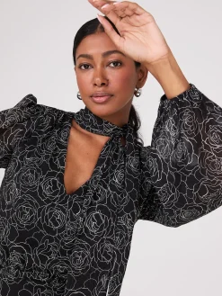 Suzy Shier Work Dresses|Dresses>Crinkled Floral Print Bow Midi Dress