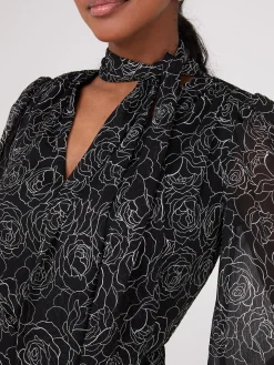 Suzy Shier Work Dresses|Dresses>Crinkled Floral Print Bow Midi Dress