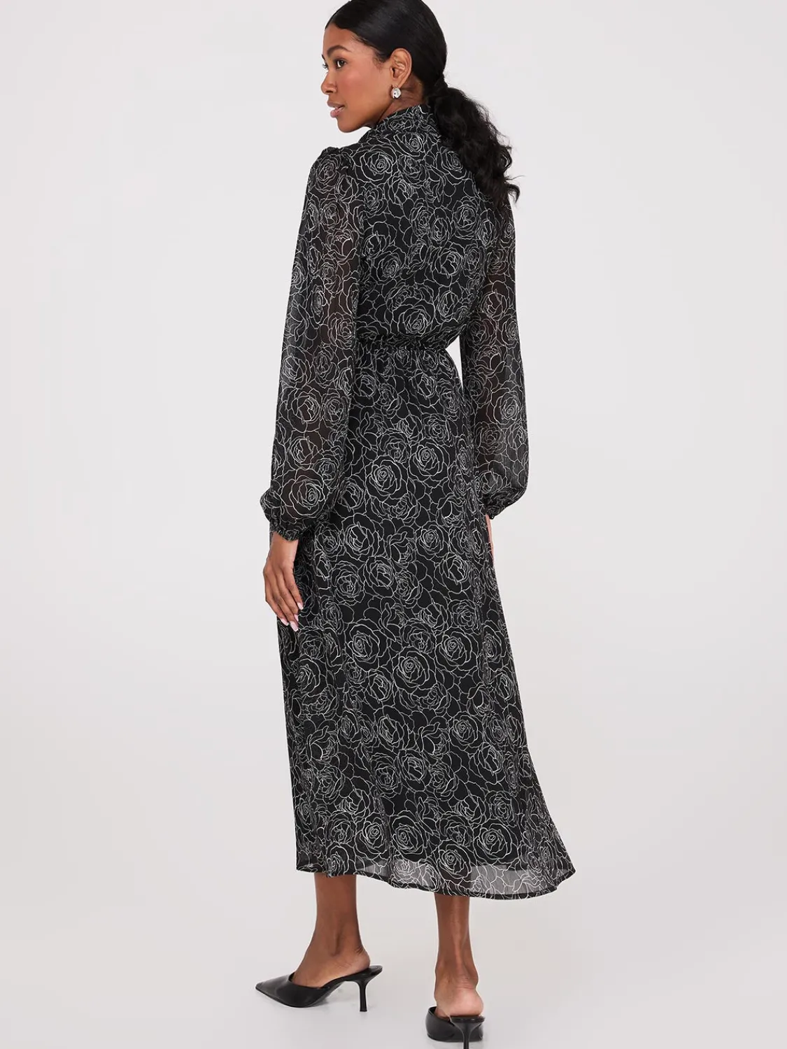 Suzy Shier Work Dresses|Dresses>Crinkled Floral Print Bow Midi Dress