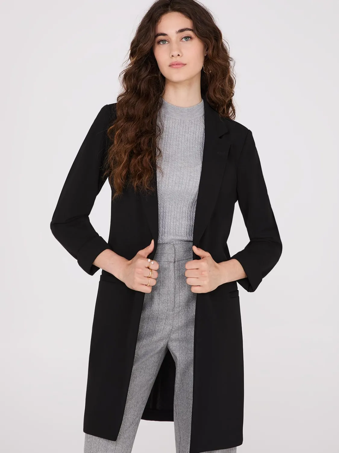 Suzy Shier Blazers & Vests>Cuffed 3/4 Sleeve Long Blazer