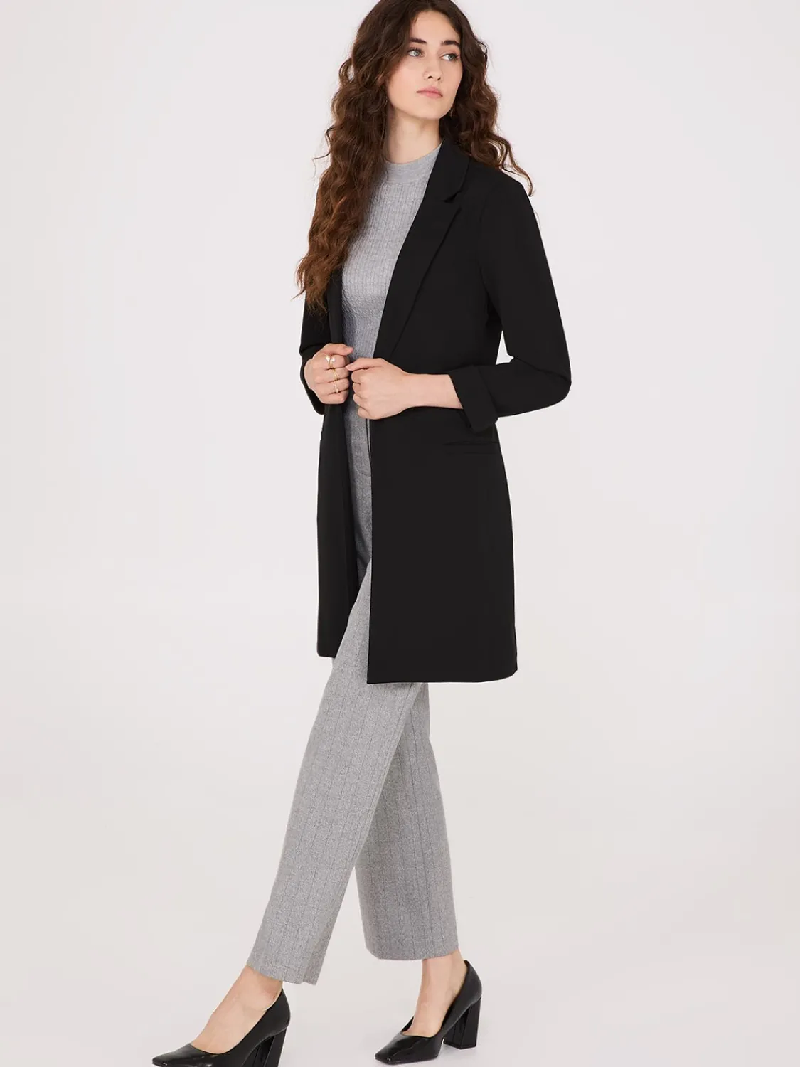 Suzy Shier Blazers & Vests>Cuffed 3/4 Sleeve Long Blazer