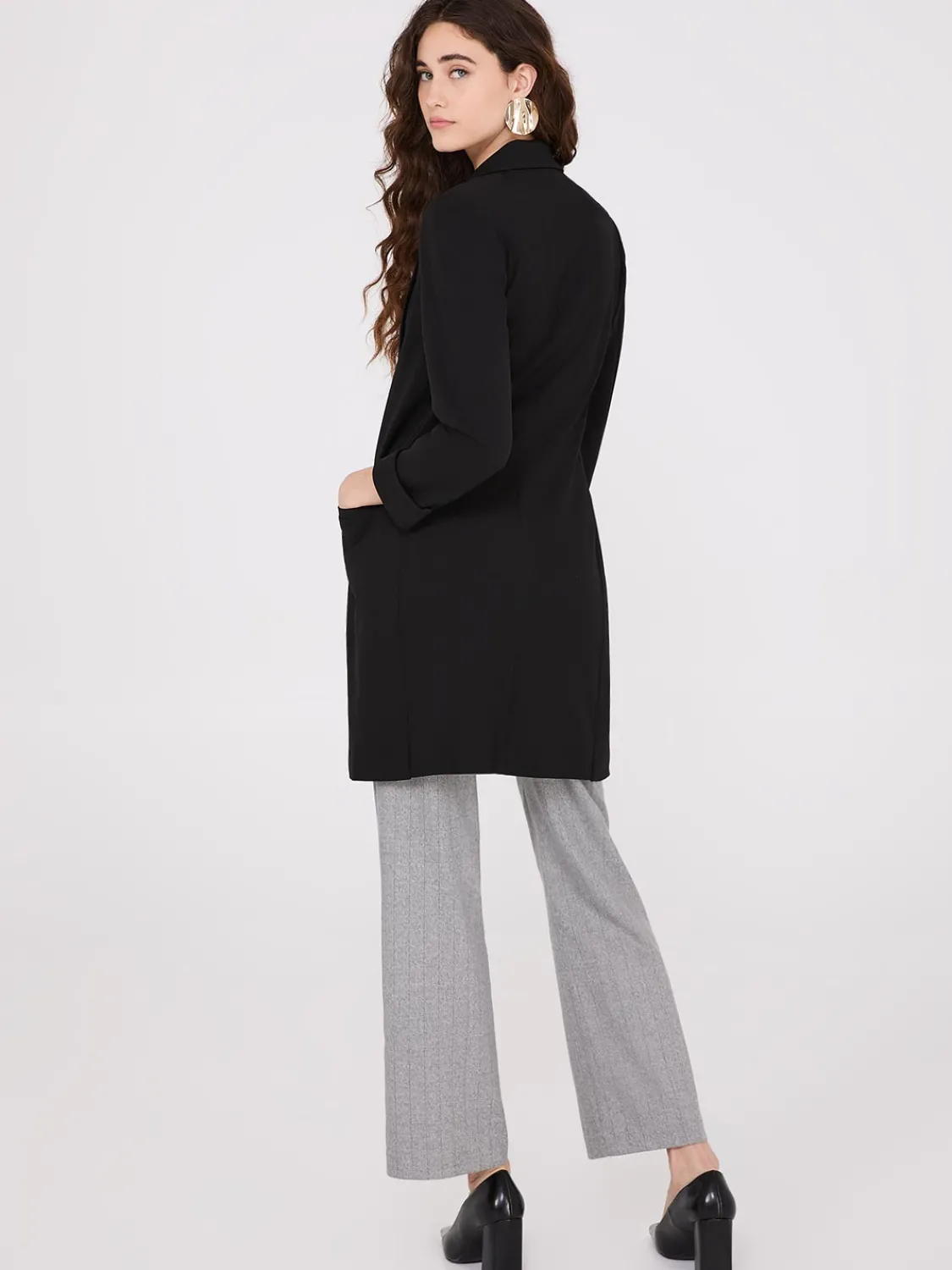 Suzy Shier Blazers & Vests>Cuffed 3/4 Sleeve Long Blazer