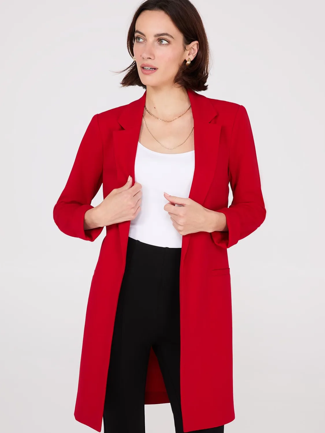 Suzy Shier Blazers & Vests>Cuffed 3/4 Sleeve Long Blazer