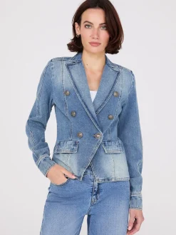 Suzy Shier Puffers & Jackets|Puffers & Jackets>Denim Double-Breasted Blazer