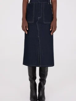 Suzy Shier Skirts>Denim Pencil Skirt With Front Slit