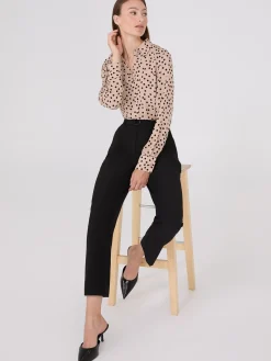 Suzy Shier Tops|Long Sleeve>Dot Print Chiffon Button-Front Blouse
