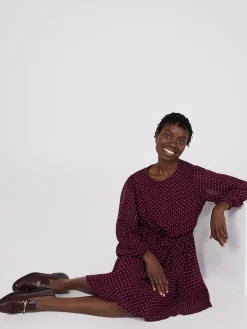 Suzy Shier Mini|Work Dresses>Dot Print Chiffon Fit & Flare Mini Dress