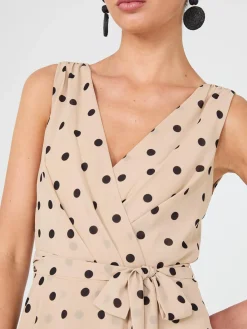 Suzy Shier Work Dresses|Dresses>Dot Print Crossover Chiffon Midi Dress