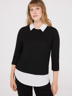 Suzy Shier Long Sleeve>Dot Print 2-Fer Top