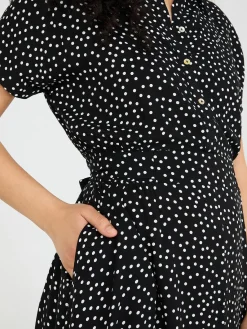Suzy Shier Casual Dresses|Midi & Maxi>Dot Print High-Low Maxi Shirt Dress