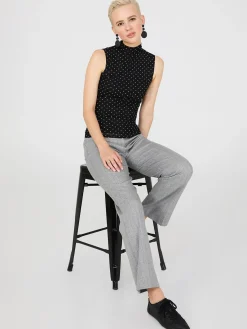 Suzy Shier Tops|Sleeveless>Dot Print Mock Neck Mesh Top