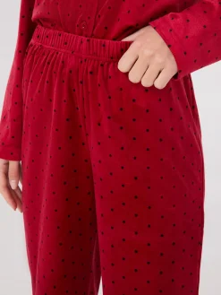 Suzy Shier Lounge & Pjs>Dot Print Velour Button-Down Pajama Set