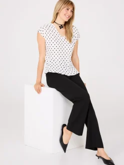 Suzy Shier Tops|Short Sleeve>Dot Print V-Neck Pleated Top